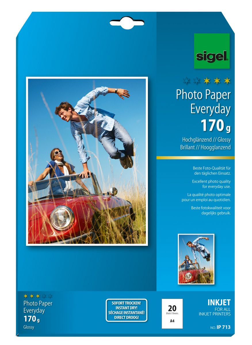 Sigel Everyday Fotopapier – hochglänzend, A4, 170 g/m², 20 Blatt – für Tintenstrahldrucker