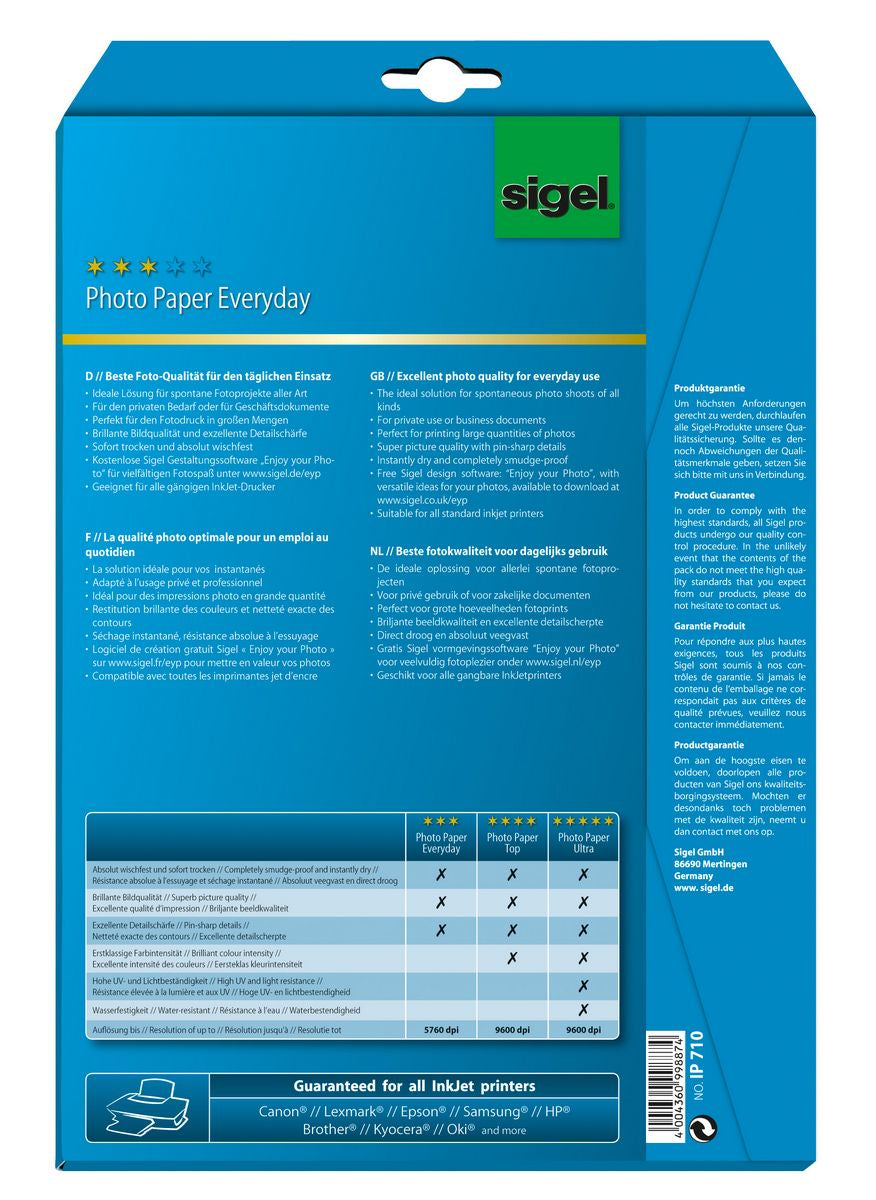 Sigel Fotopapier – hochglänzend, A4, 200 g/m², 20 Blätter – für Tintenstrahldrucker