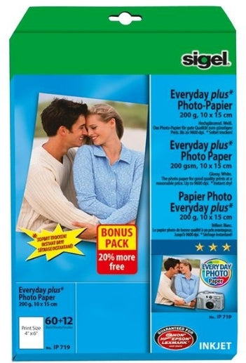 Sigel InkJet Photo Everyday Fotopapier – Hochglänzend, 10 × 15 cm, 200 g/m², 72 Blatt, für Inkjet