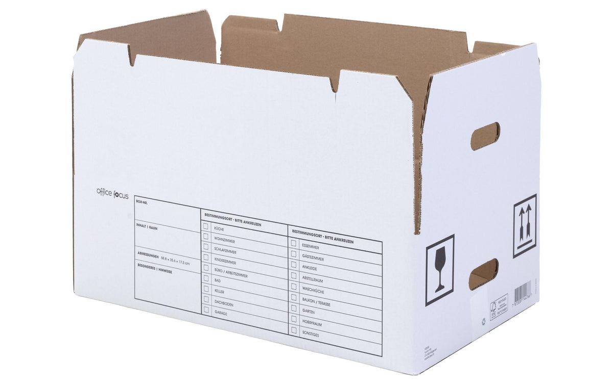 Office focus Umzugskarton – Innenmass 588 × 356 × 175 mm – ohne Verschluss – Braun, Karton, 10 Stück