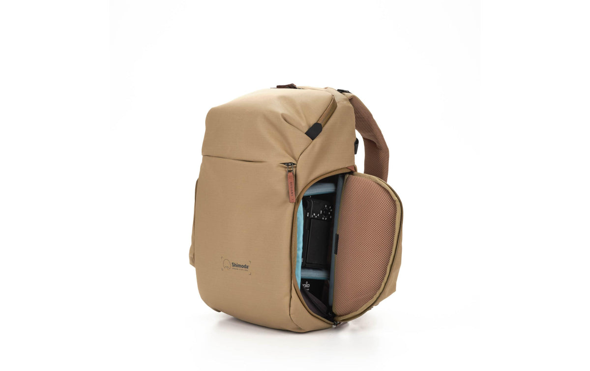 Shimoda City-Rucksack Urban Explore – Herausnehmbares Kamerafach, mit Regenschutz – Beige, 270 × 430 × 200 mm