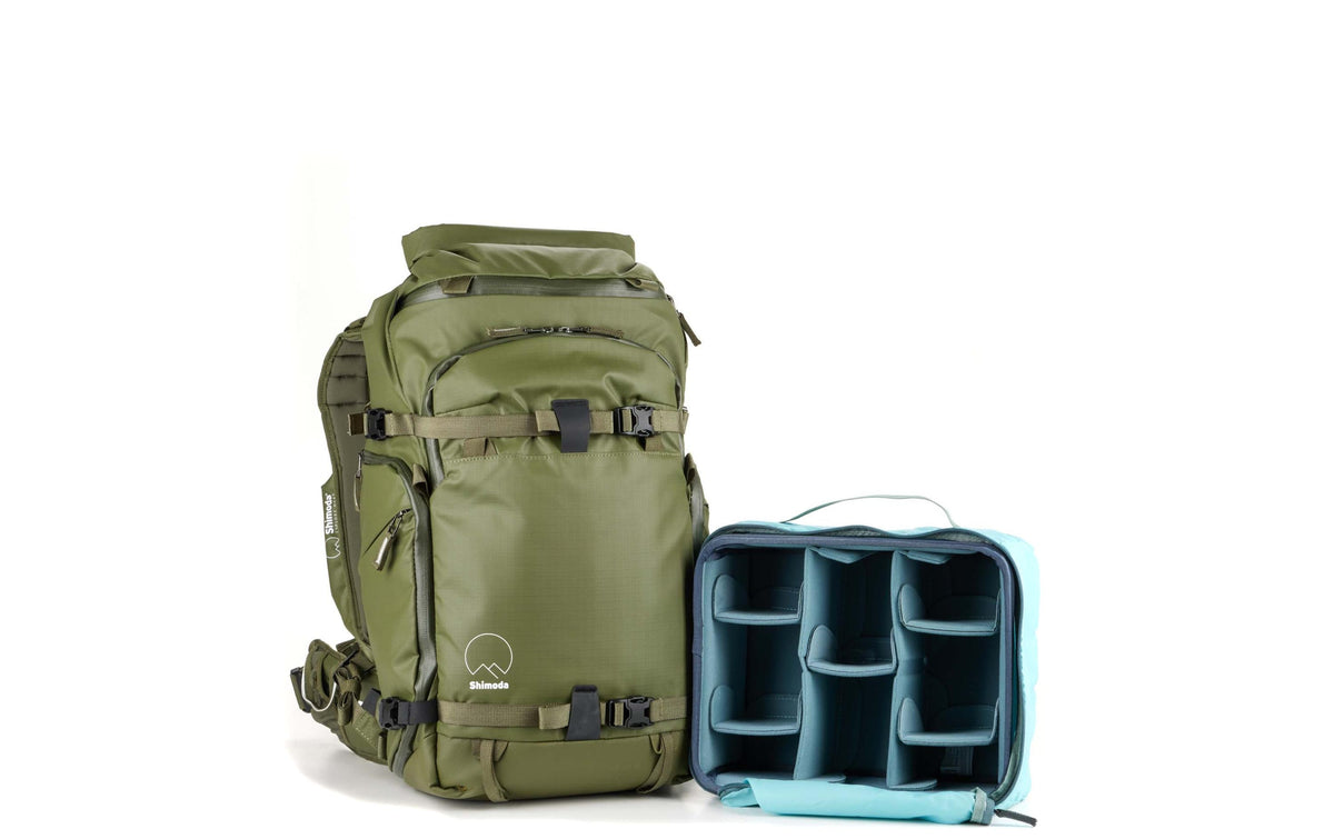 Shimoda Action X25 v2 Starter Kit Kamerarucksack – 25 l, Herausnehmbares Kamerafach, Regenhülle – Grün