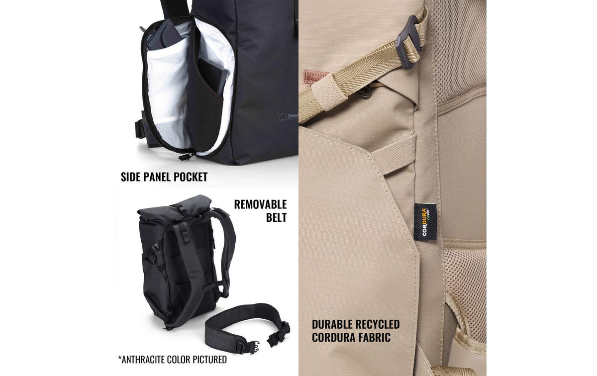 Shimoda Side Street 28 Starter-Kit Kamerarucksack – 28 l, Nylon, Herausnehmbares Kamerafach – Beige/Braun