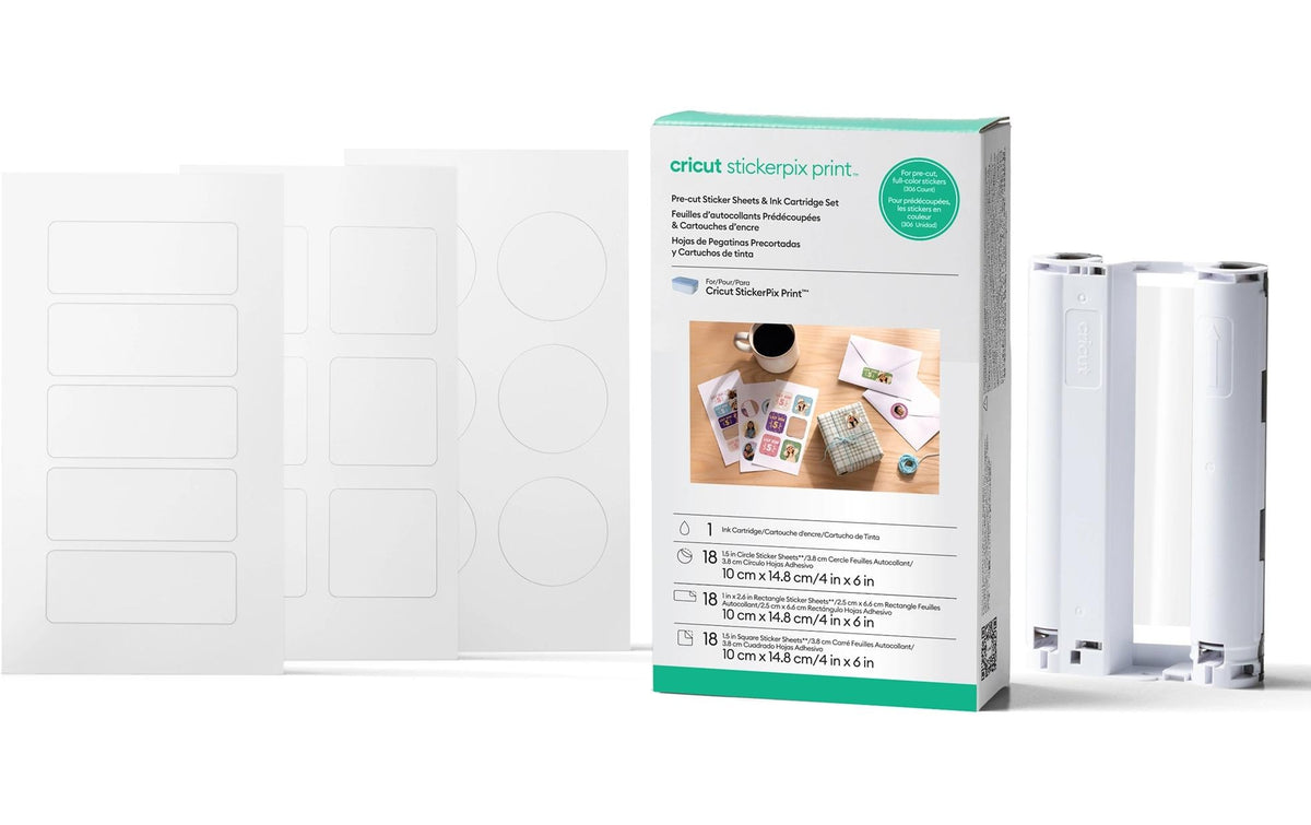 Cricut Vinylfolie StickerPix Weiss, bedruckbar – 10,4 cm × 14,8 cm, 54 Stück, für Cricut StickerPix Print