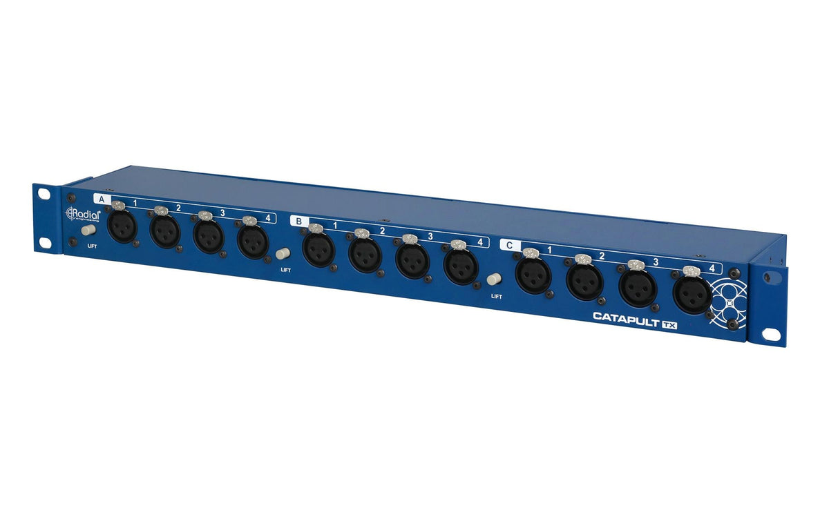 Radial Engineering Catapult Rack RX – Passives Audio-Patch-Rack – für Cat5/6 – 3 Eingänge, 12 Ausgänge – 19"