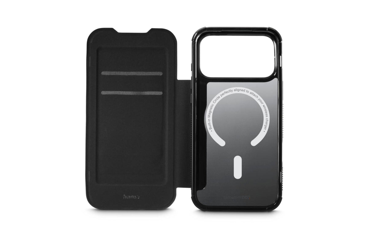 Hama Folio – für Apple iPhone 17 Pro Max / 18 Pro Max, MagSafe, 2 Kartenfächer, PC+PU+TPU, Schwarz