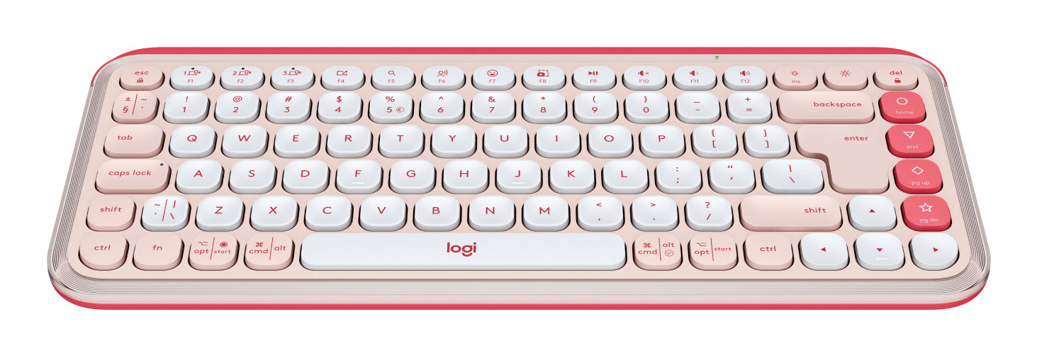 Logitech Pop Icon Keys – Mini Tastatur – Schere – Bluetooth – QWERTY (US‑INT) – Ohne Ziffernblock – Pink/Weiss