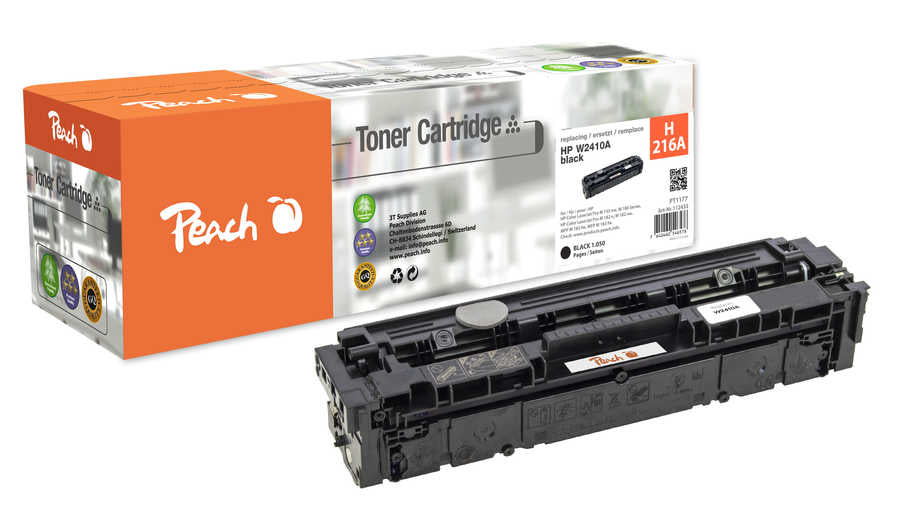Peach 216A (W2410A) Schwarz Toner – Kompatibel – 1'050 Seiten – für HP Color LaserJet Pro M155/M180/M182 u. a.