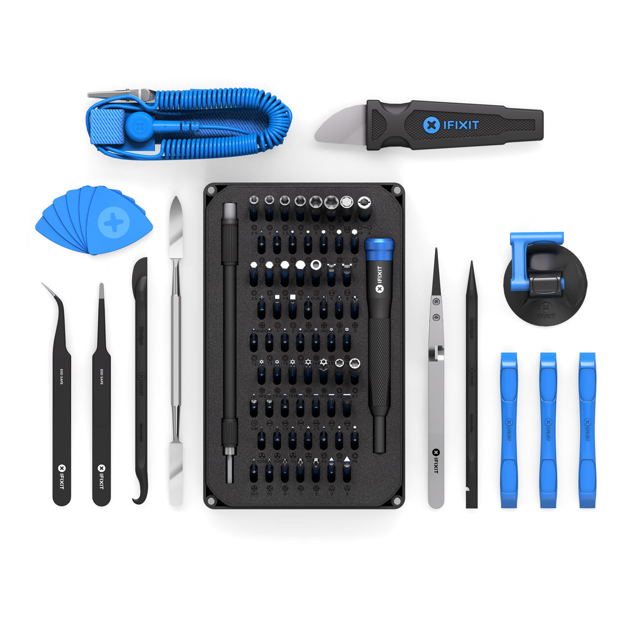 iFixit Pro Tech Toolkit – Spudger, Saugnapf und Pinzette – Schwarz, Blau, Edelstahl