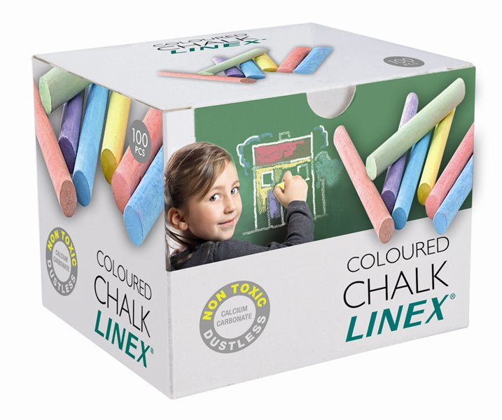 Linex Tafelkreide – Rund, 5 Farben, 100 Stück, staubfrei