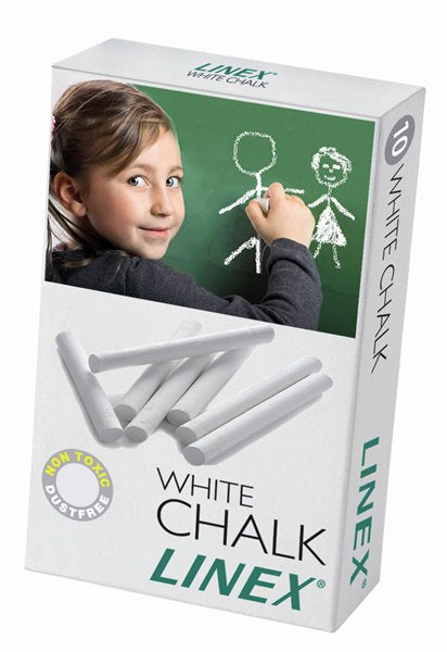 Linex Runde Tafelkreiden – Weiss – 10 Stück – für Tafel, Papier und Karton – Ø 10 mm × 80 mm – in Schachtel