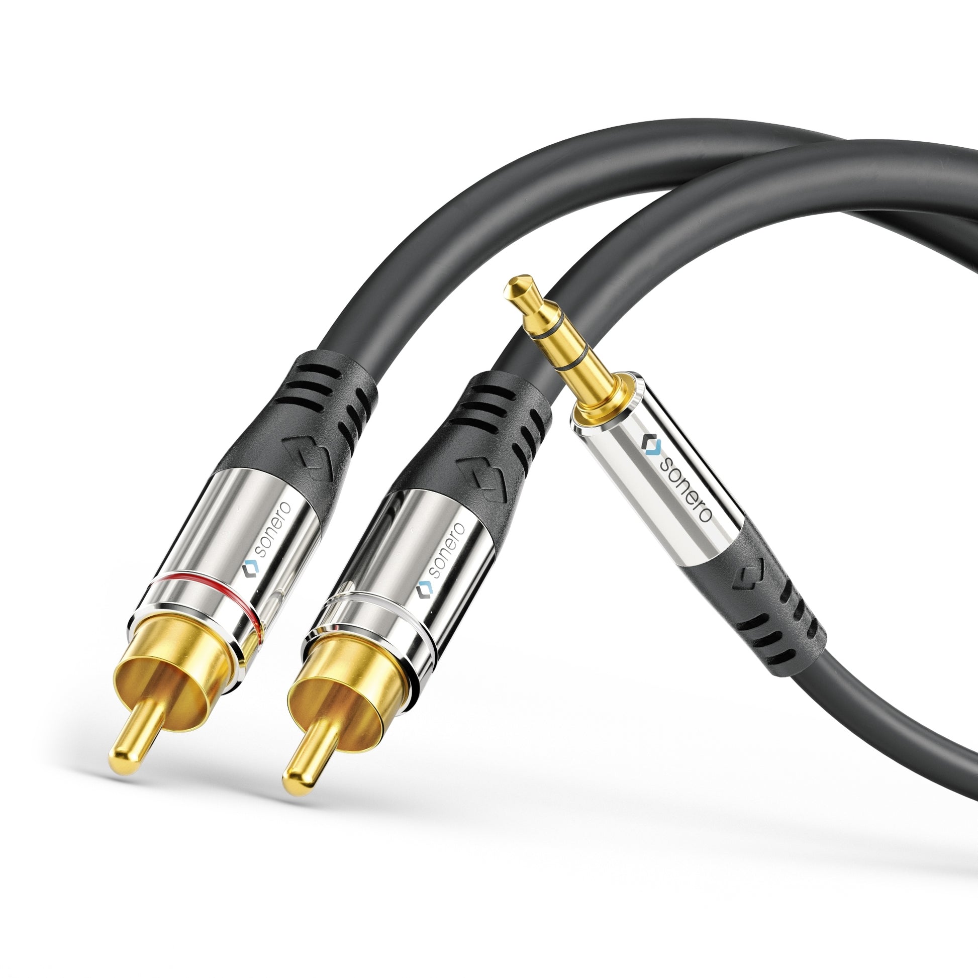 Sonero 3,5 mm auf 2× Cinch Adapterkabel – 3,5 mm Klinkenstecker zu 2× Cinchstecker – 5 m, vergoldete Stecker