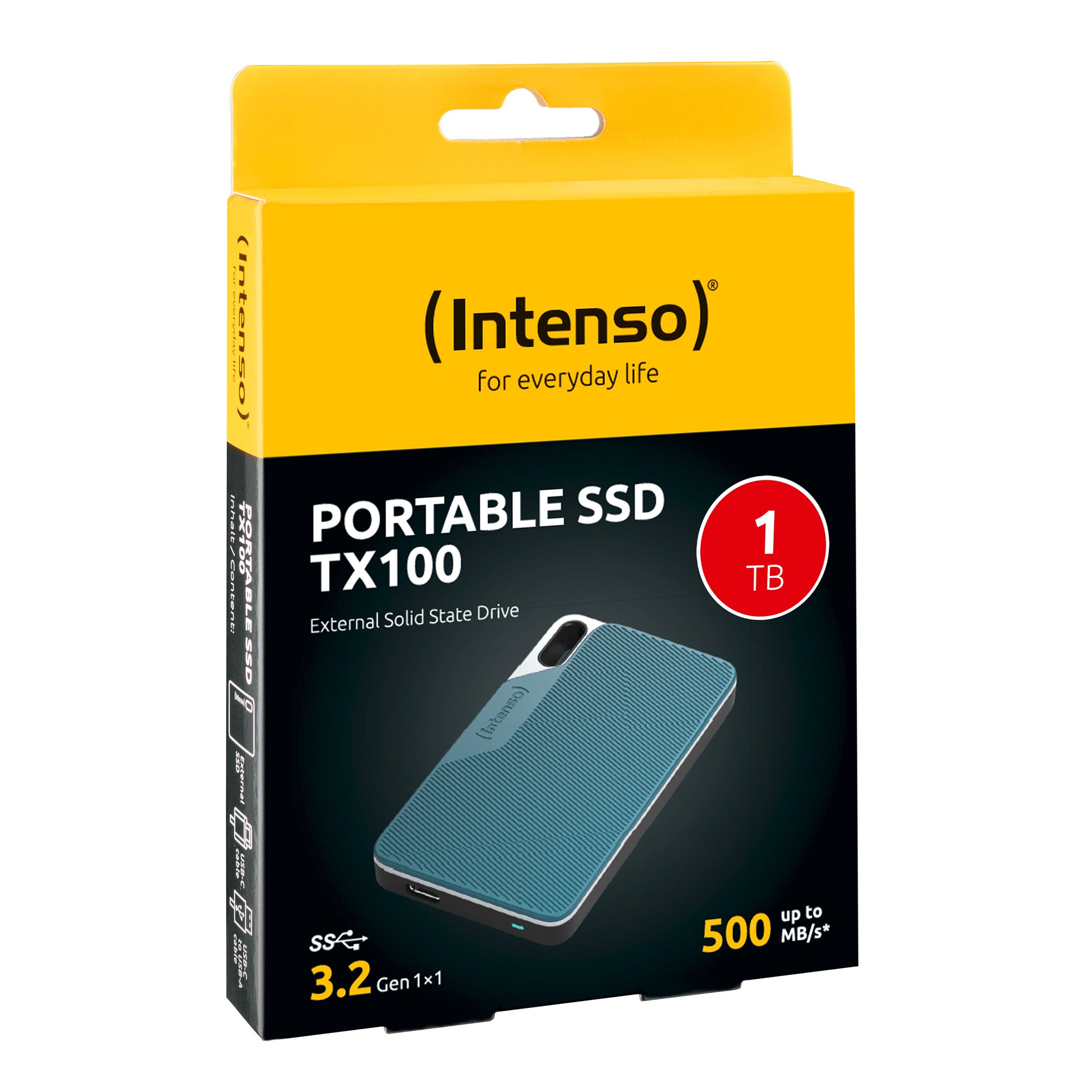 Intenso TX100 – 1 TB externe SSD, USB 3.2 Gen 1 (USB-C/USB-A), 500 MB/s