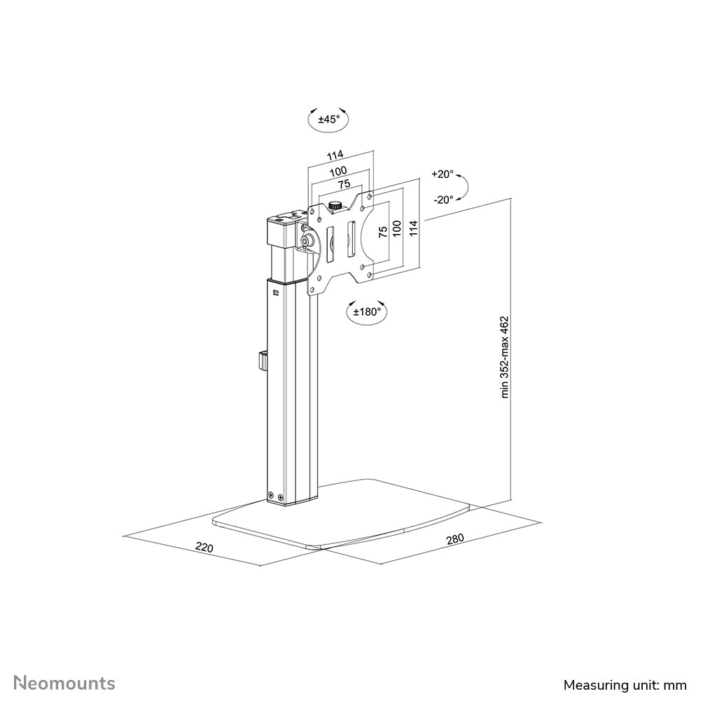 Neomounts FPMA D865BLACK – Tischhalterung, Standfuss, bis 32", VESA 75 × 75 mm, 7 kg, schwarz