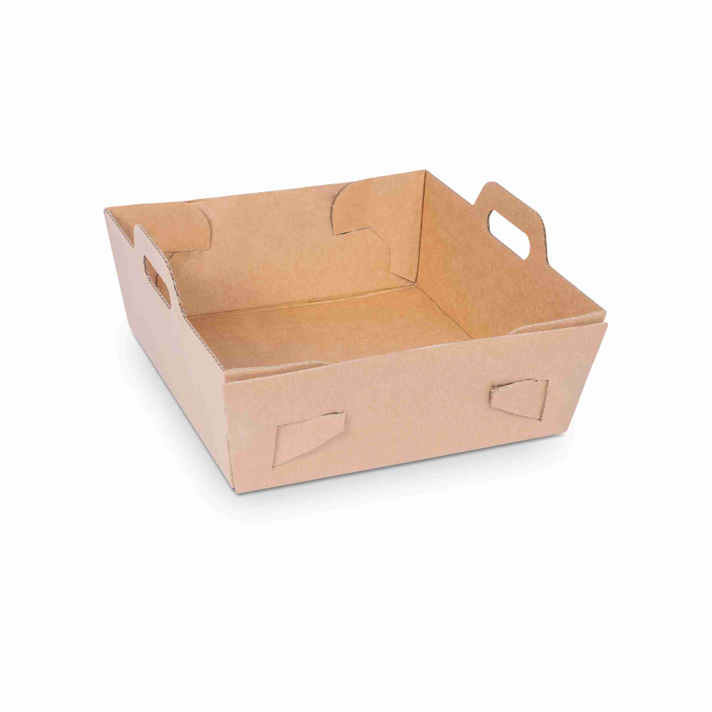 Model Agri Versandverpackung – 300 × 300 × 120 mm, braun, Wellkarton, mit Tragegriffen – 1 Stk., ab 500 Stk.
