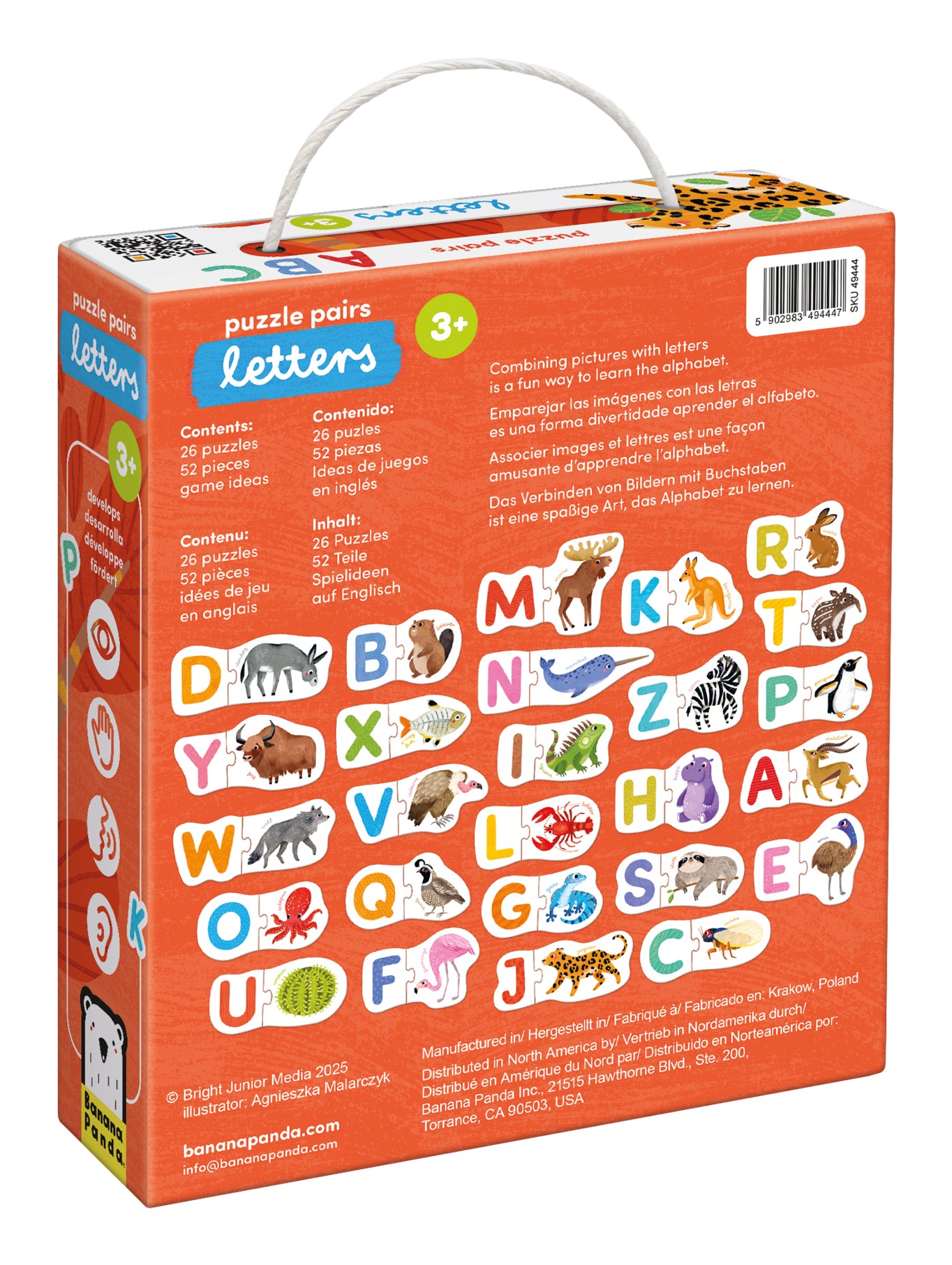 Banana Panda Puzzlespiel – Puzzle Pärchen Buchstaben, 52 Teile, ab 3 Jahren, Englisch