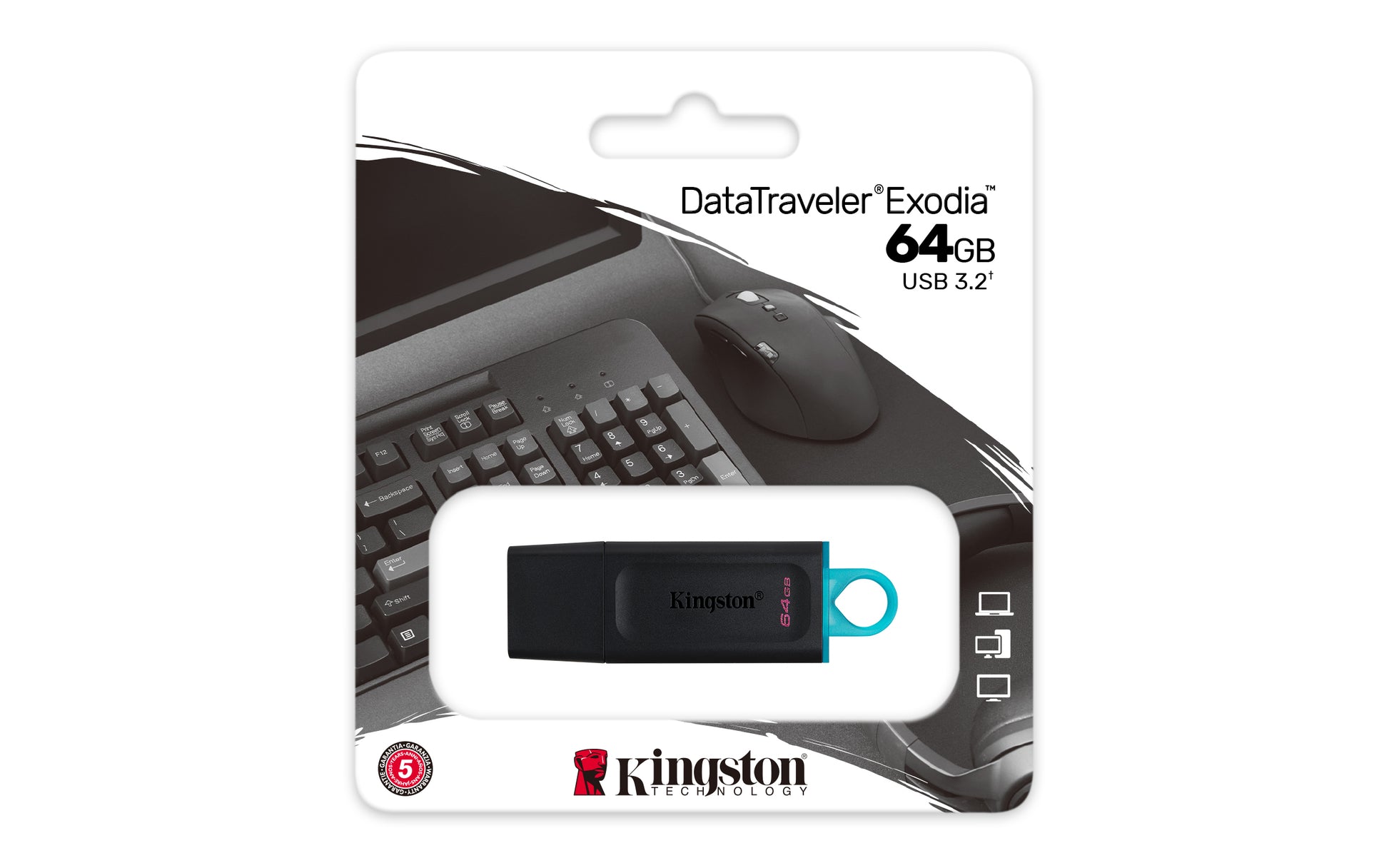 Kingston Technology Kingston DT EXODIA USB-Stick – 64 GB, USB 3.2 Gen 1, Schwarz/Türkis