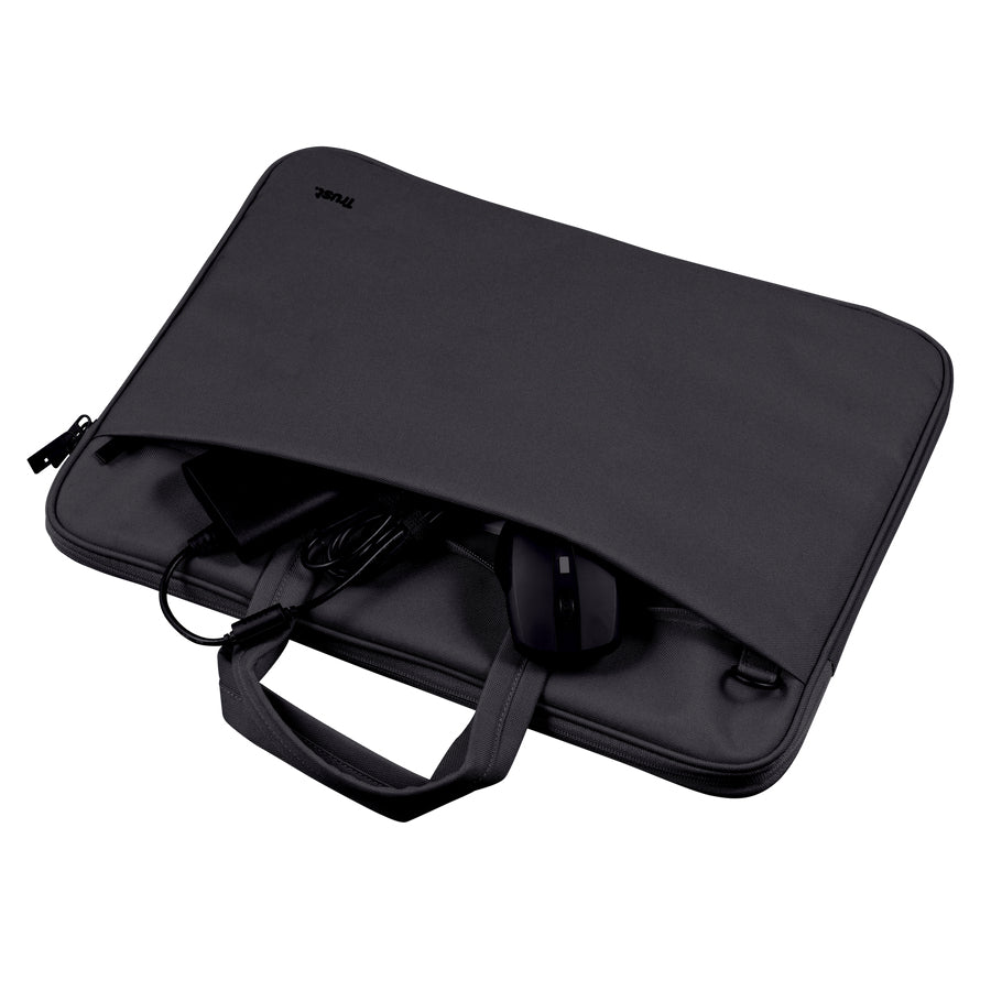Trust Notebook-Tasche bis 14" – aus recyceltem Polyester, 2 Fächer – Schwarz