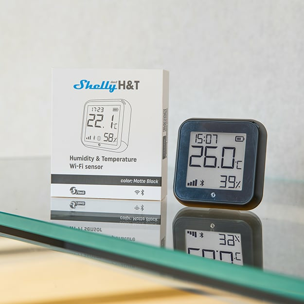 Shelly H&T Gen3 – Temperatur- & Feuchtigkeitssensor, WLAN & Bluetooth, Display – Schwarz