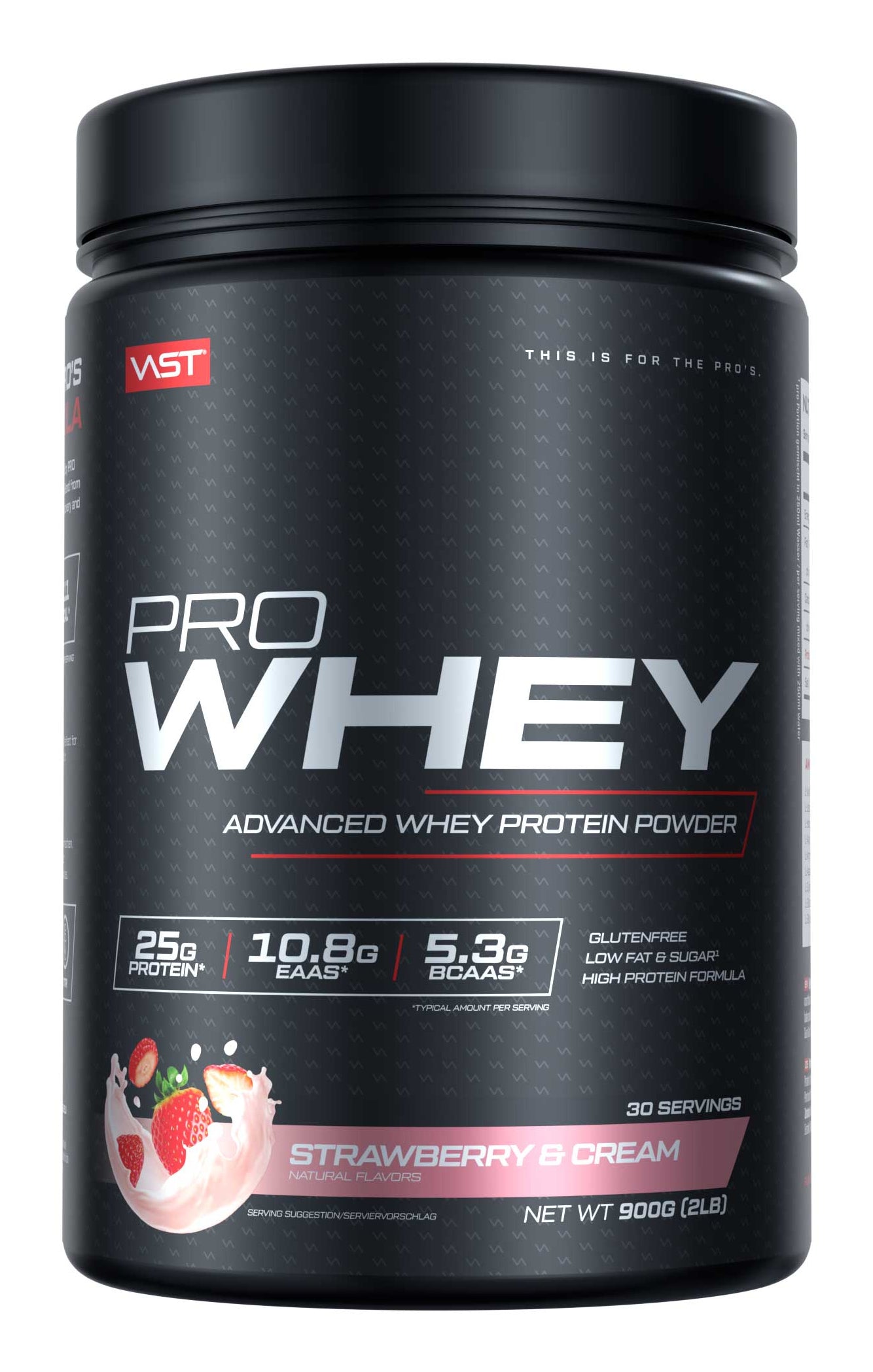 VAST Sports Whey Protein Pro Whey – Erdbeer-Creme – glutenfrei – 900 g