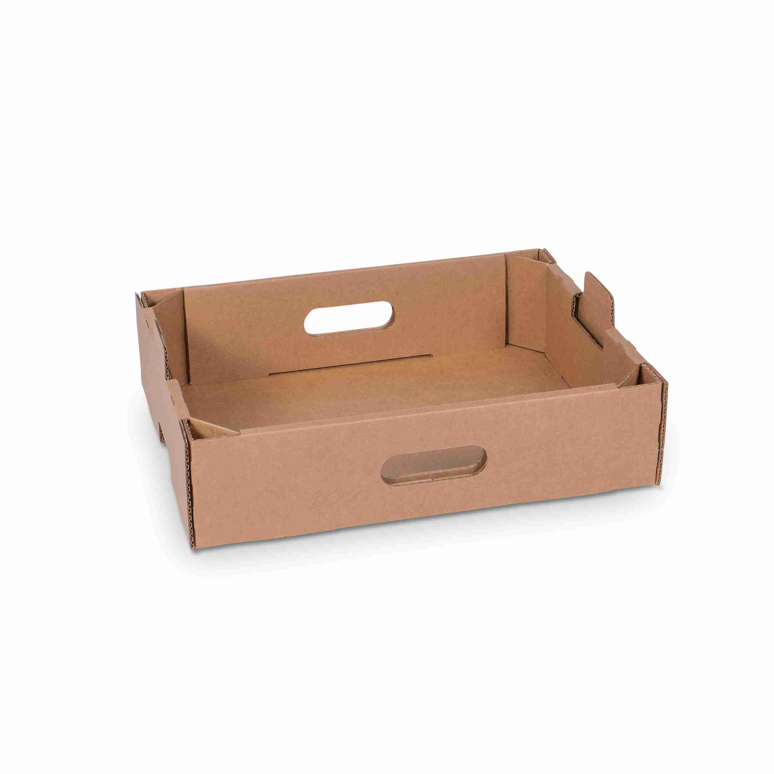 Model Versandverpackung – 374 × 274 × 95 mm, braun, Wellkarton, EB-Welle, nassfest; mit Grifflöchern – 1 Palette (350 Stk.)