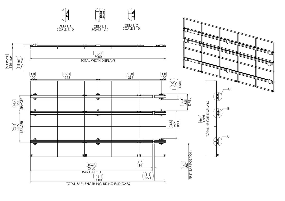 Vogel's INT 8222 – Wandhalterung, Wand, für LG LSBB Serie 5×5, fest, schwarz