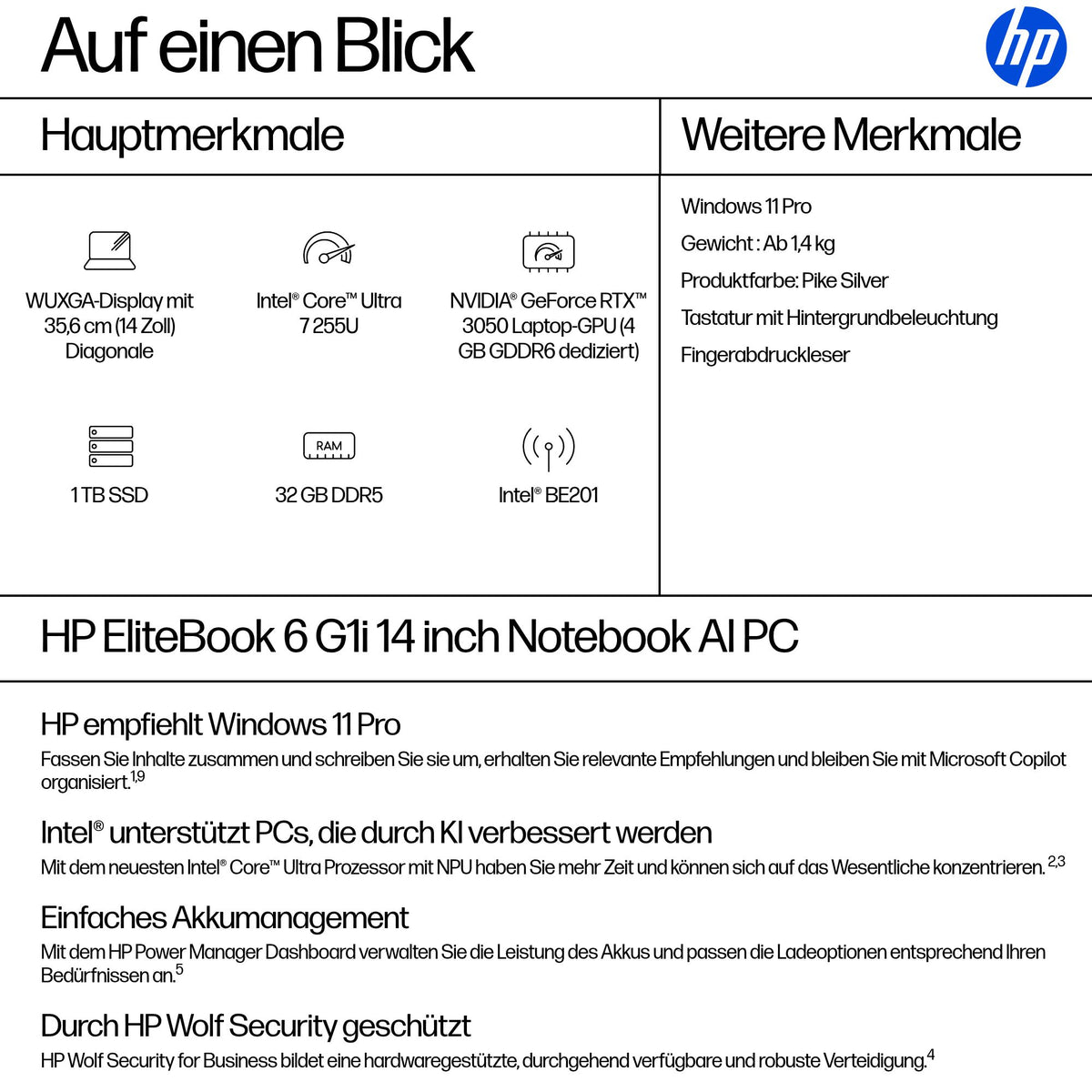 HP EliteBook 6 G1I – 14" WUXGA, Core Ultra 7 255U, 32 GB, 1 TB SSD, Win 11 Pro