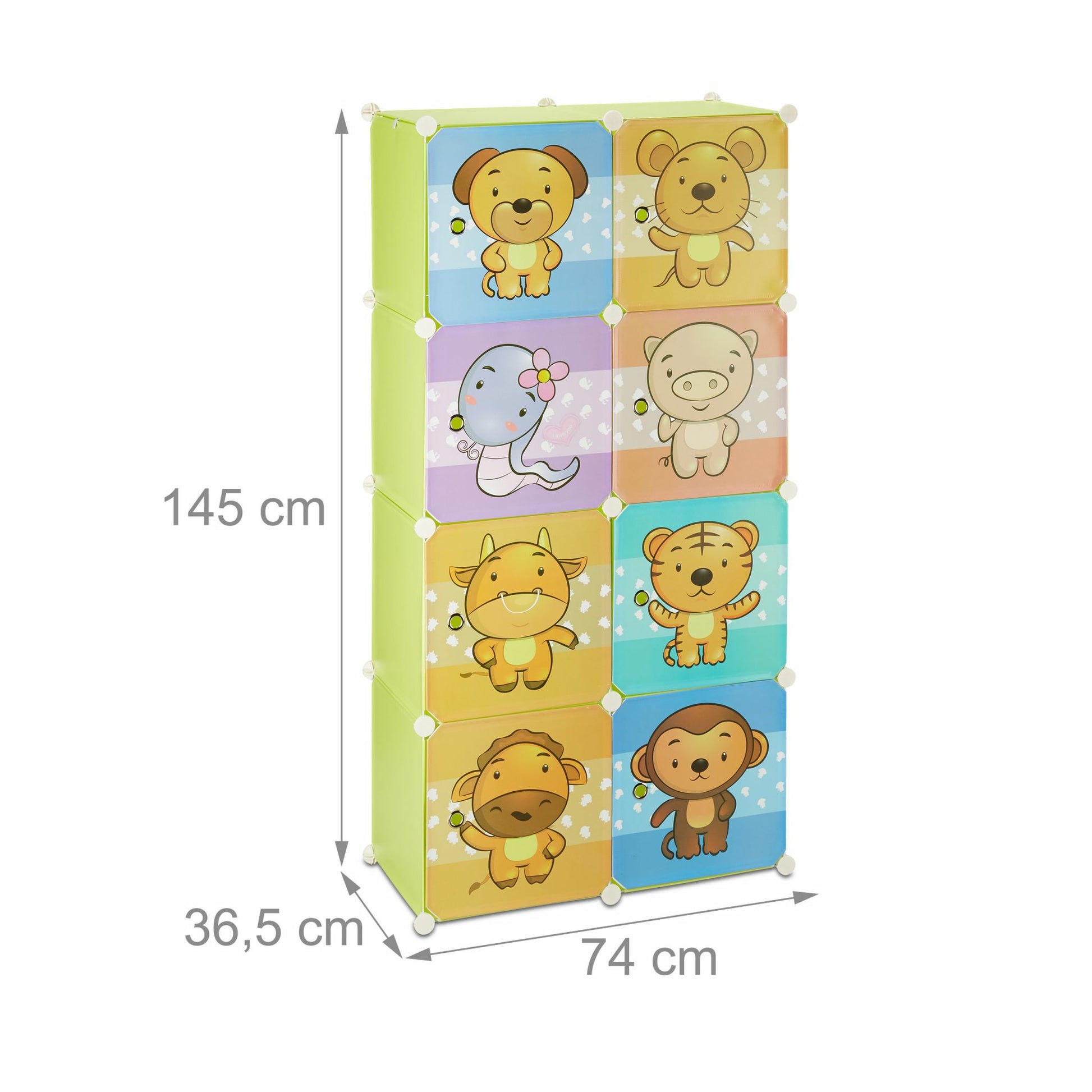 Relaxdays Kinderregal Stecksystem – 7 Böden – 74 × 36,5 × 145 cm – Mehrfarbig – Metall/Kunststoff – 1 Stk.