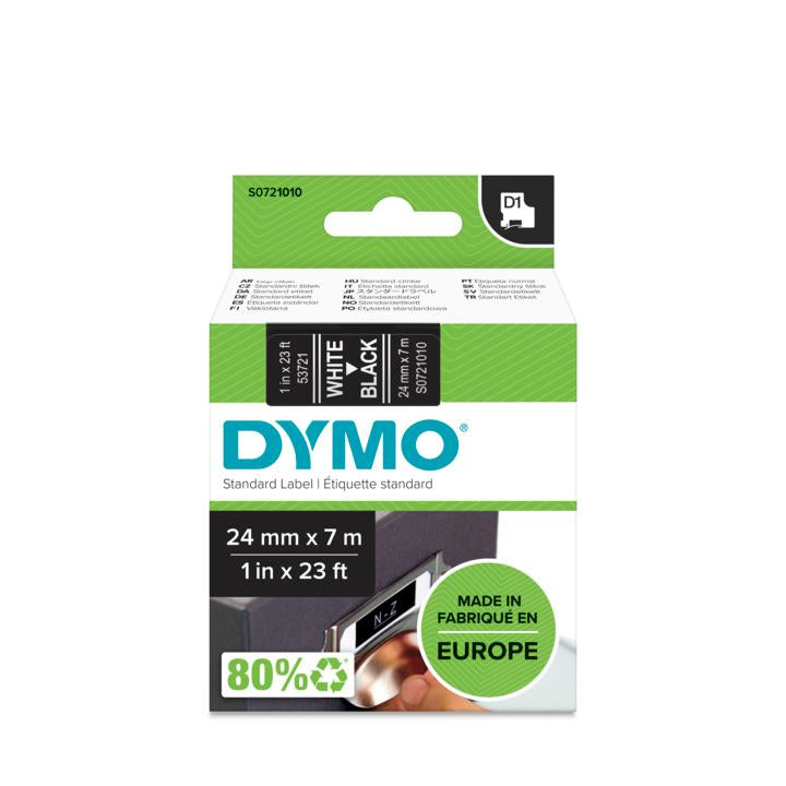DYMO D1 Schriftband – weiss auf schwarz – 24 mm × 7 m, Polyester – für DYMO LabelManager, LabelWriter 450 DUO