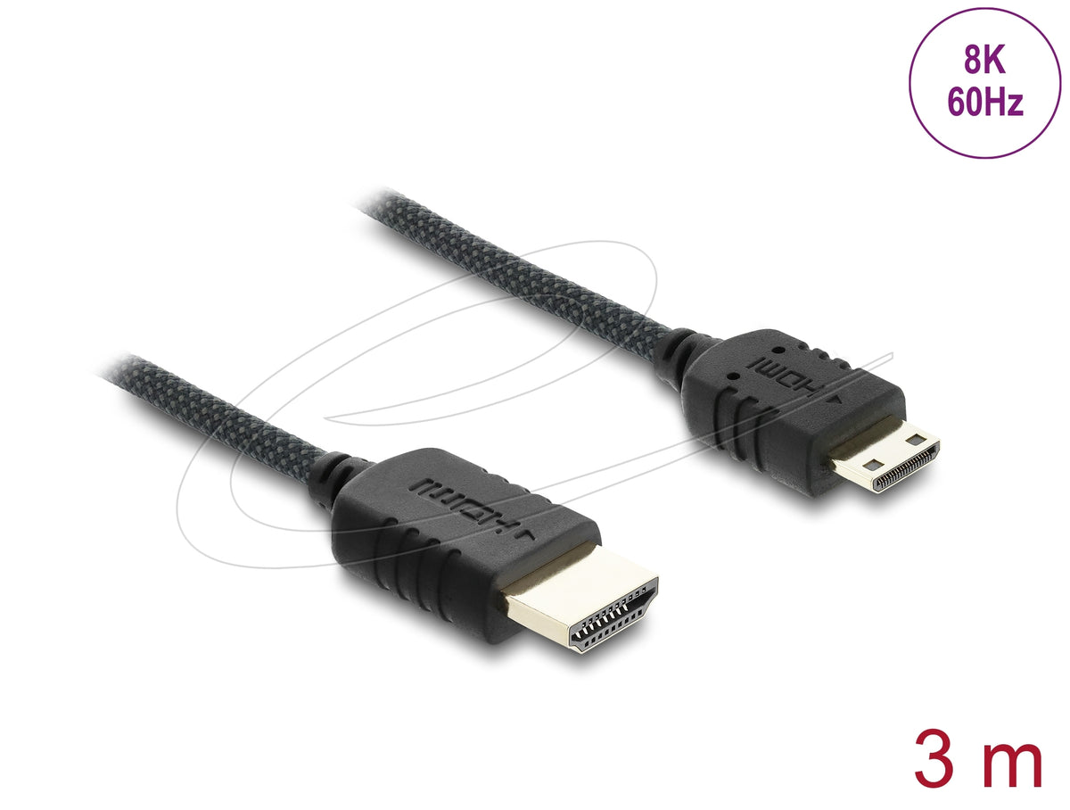 DeLOCK Mini-HDMI auf HDMI Kabel HDMI 2.1 8K 60 Hz – 3 m – HDR, ARC