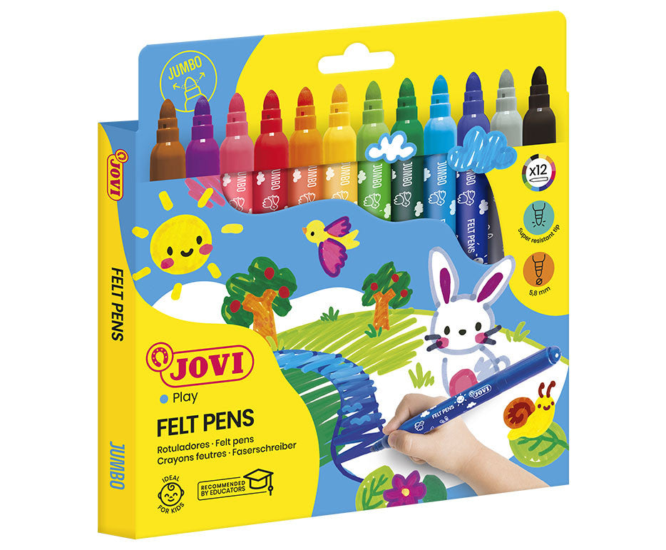 Jovi Jumbo Filzstifte – Rundspitze, 5,8 mm, abwaschbar, 12 Farben