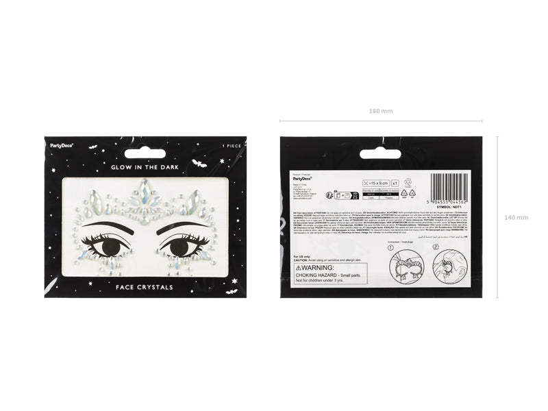 PartyDeco Face-Art Sticker Kristalle – Silber – 180 × 140 mm – 1 Paar
