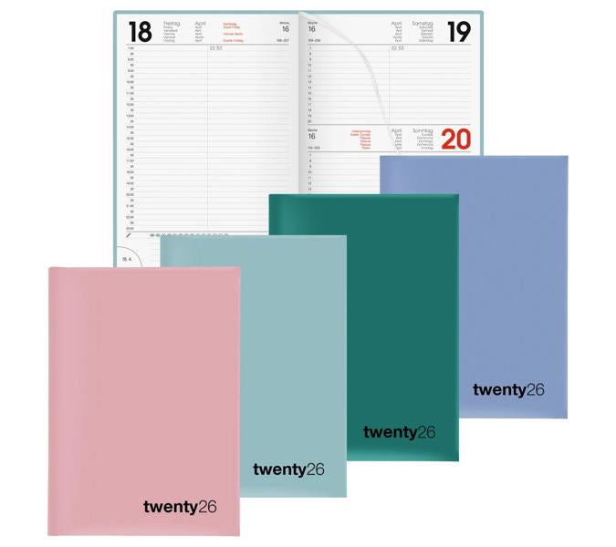 Biella Agenda – 1 Tag pro Seite, gebunden, 14,5 × 20,5 cm, 2026, 1/2-Stunden-Takt, blau, FSC