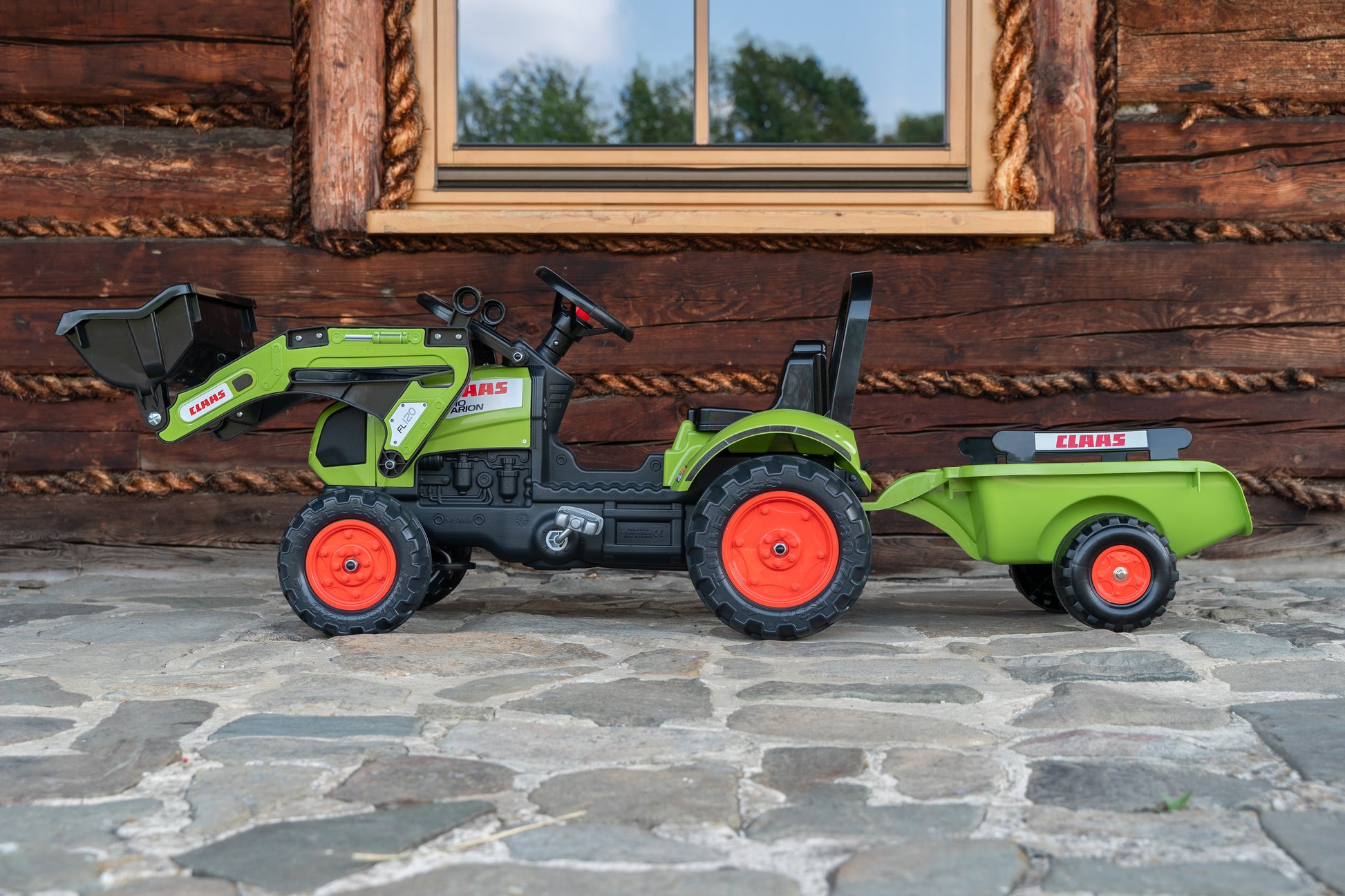 Falk Claas 2040AM Aufsitztraktor – mit Anhänger – 162 × 53 × 42 cm – ab 2 Jahren – Kunststoff – schwarz/grün