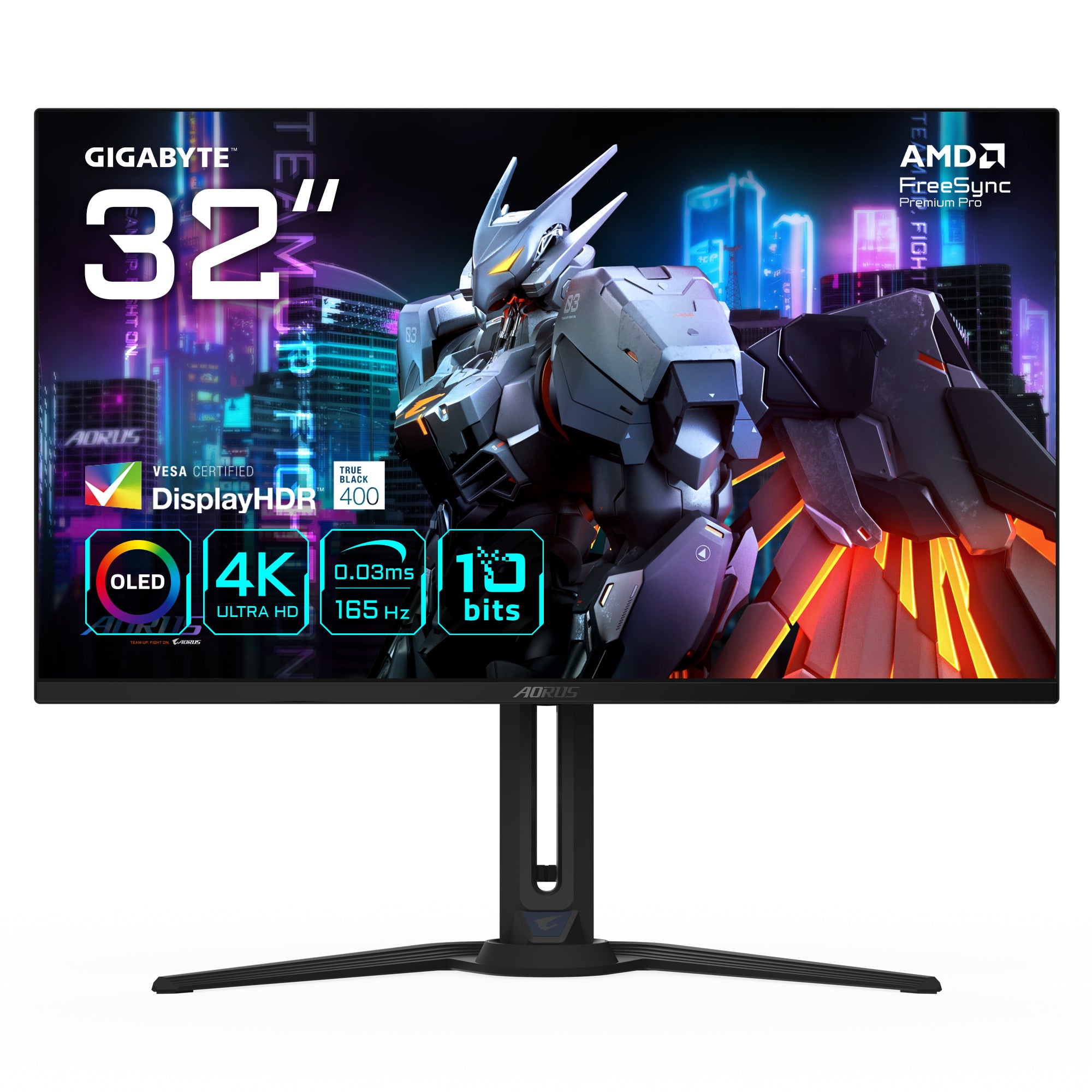 GIGABYTE AORUS FO32U – 31,5", 3840 × 2160 (4K), OLED, 165 Hz, USB-C 18 W, DisplayHDR True Black 400