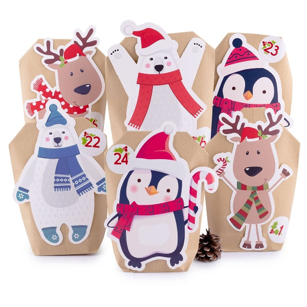 Pajoma Adventskalender – Tier-Mix – 24 Beutel, zum Befüllen – 14 × 6 × 22 cm