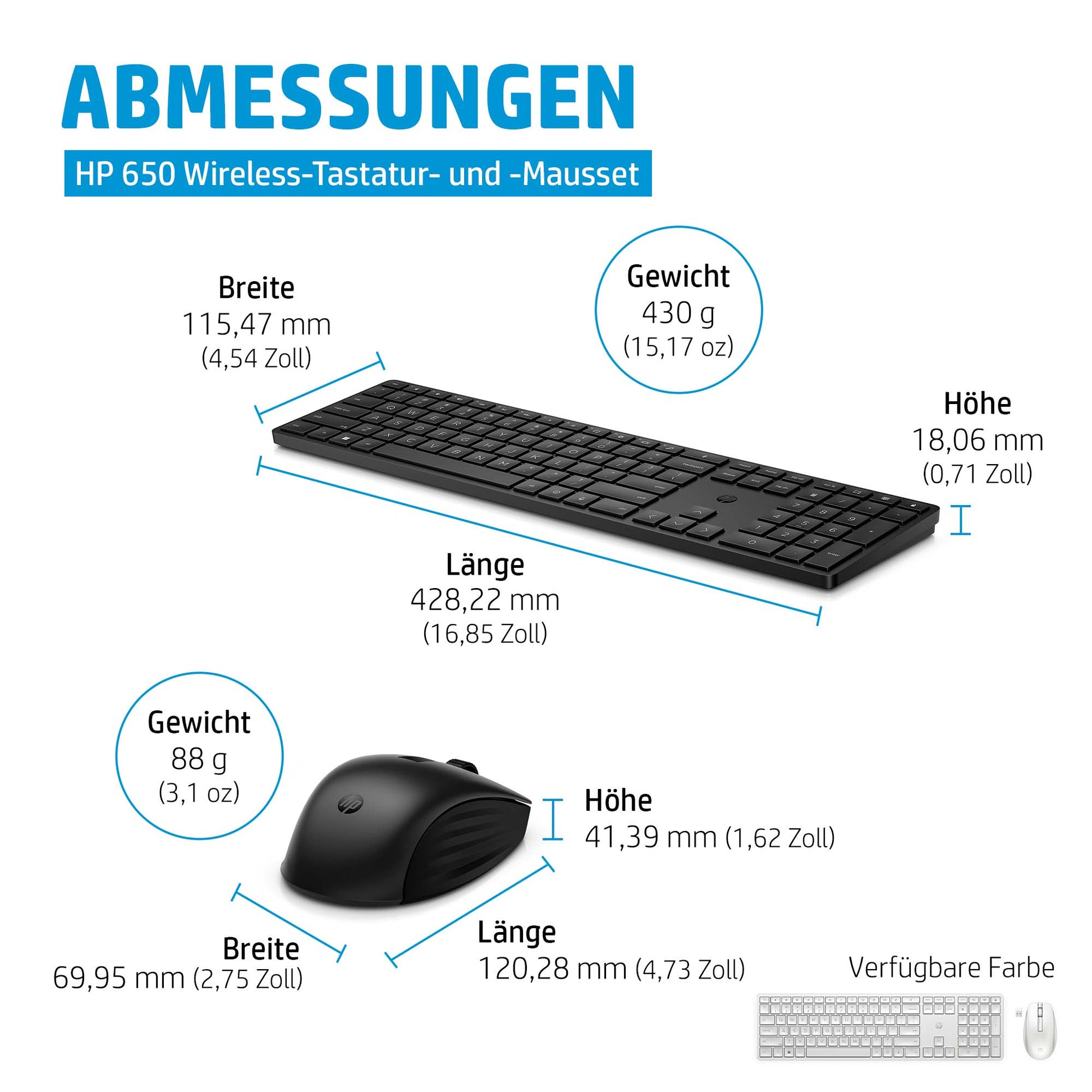 HP 650 – Tastatur- und Maus-Set – 2,4 GHz USB-A (Empfänger) – Membran – Schwarz