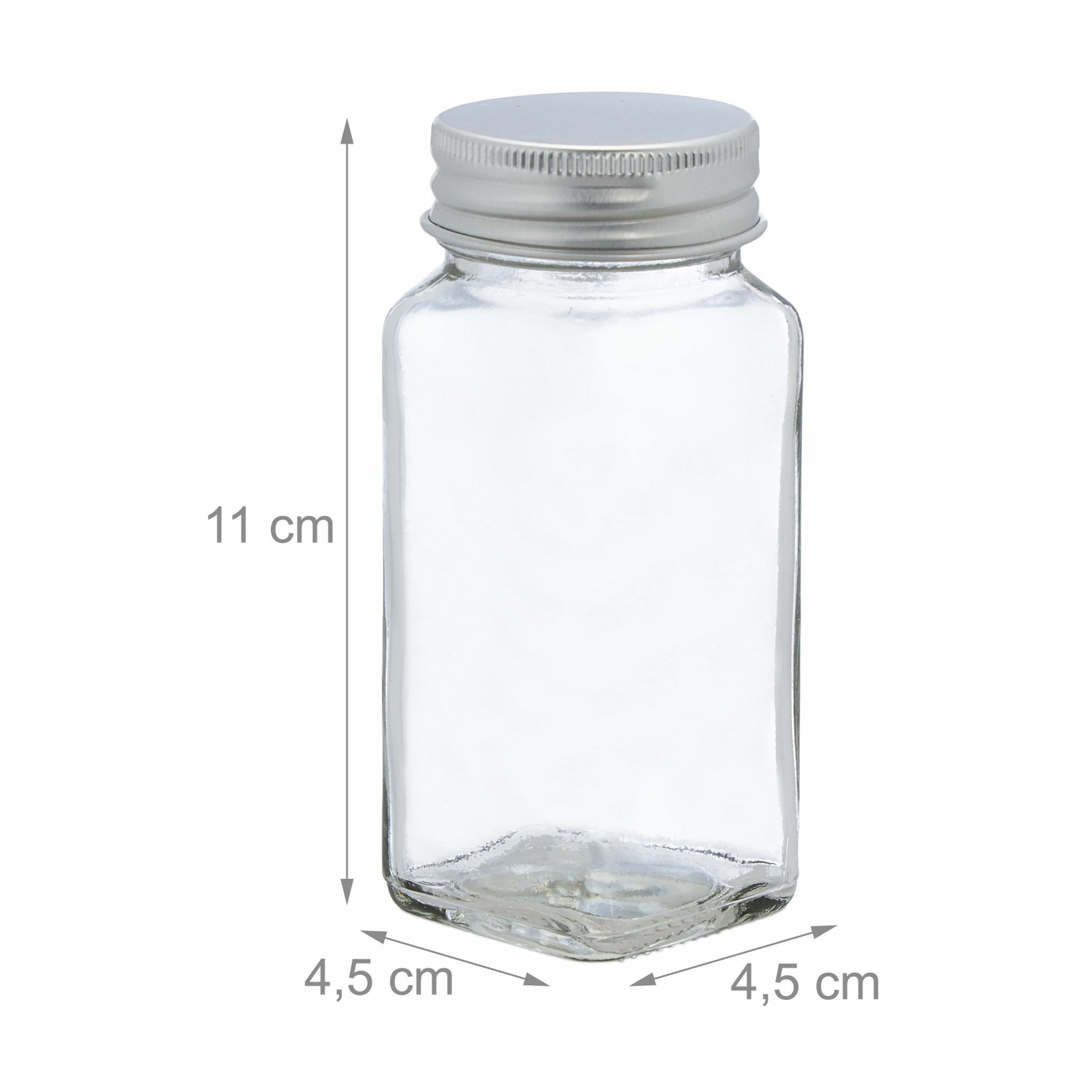 Relaxdays Streudose Ø 3,5 × 11 cm, Glas/Aluminium/Silikon, transparent/silber