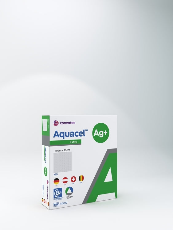 Convatec Aquacel Extra Ag Kompresse – 100 × 100 mm, 10 Stück, steril