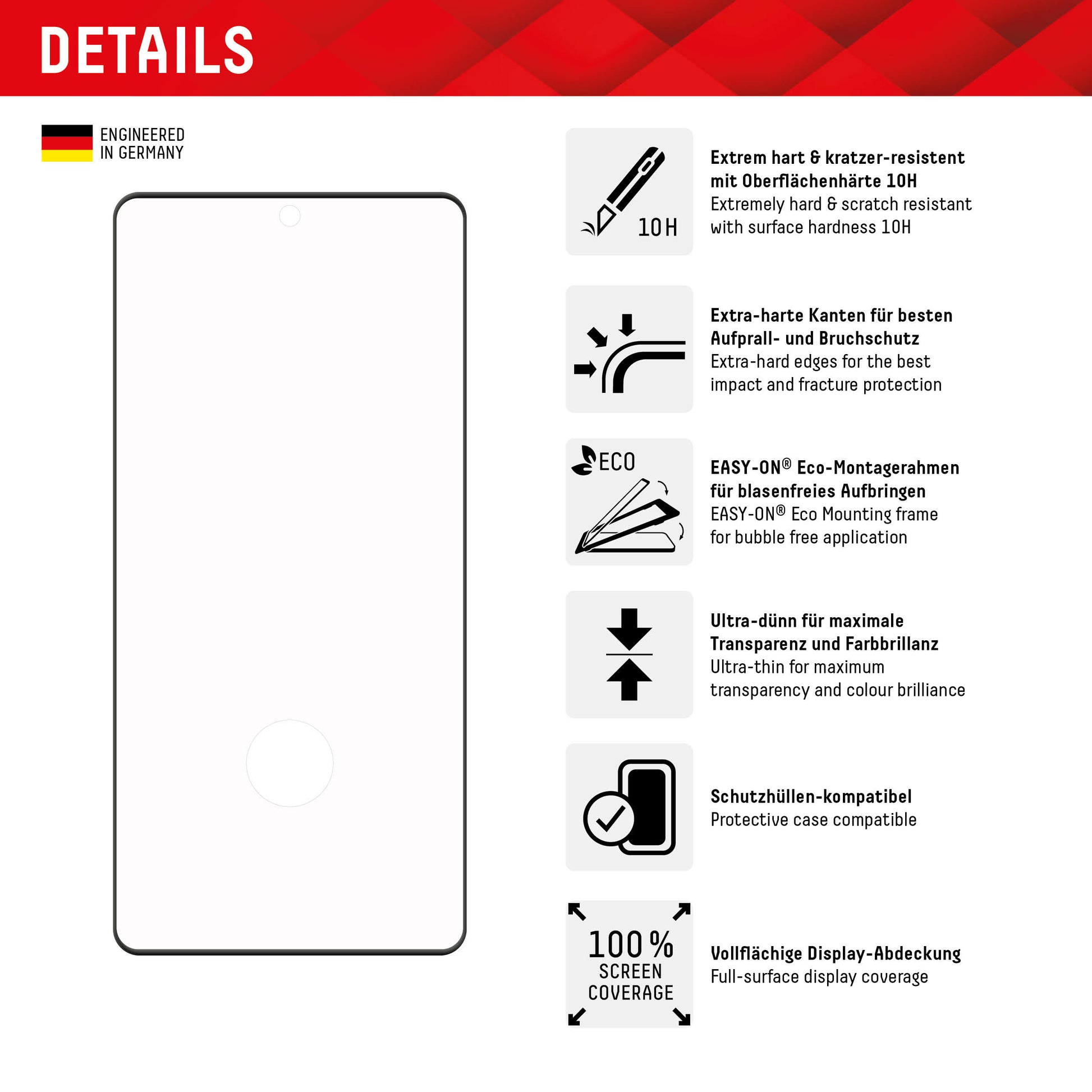 E.V.I. Displayschutz (Panzerglas), Full Cover – für Pixel 7 Pro – mit Applikator
