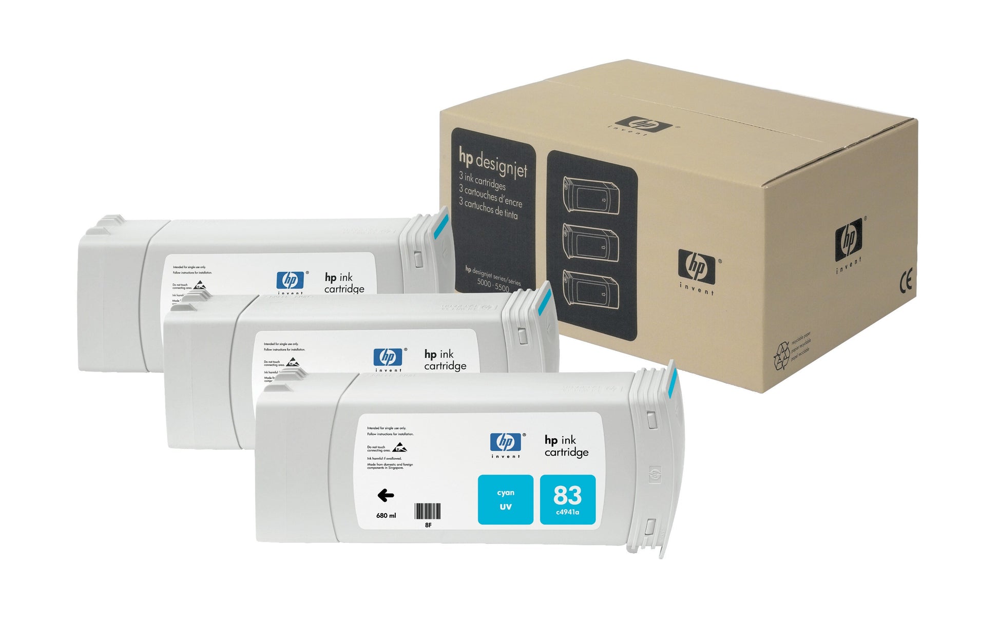 HP Tintenpatronen-Multipack 83, cyan, 3er-Pack – für Tintenstrahldrucker und Multifunktionsgeräte