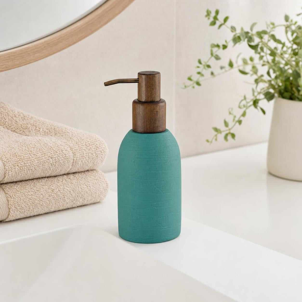 Kleine Wolke Harper Seifenspender – Bambus, Polyresin, Grün, 300 ml