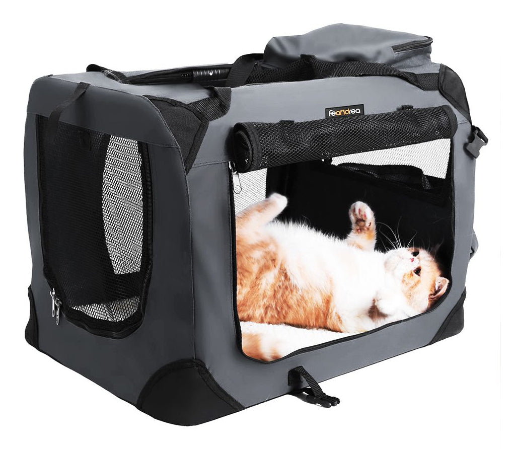 Feandrea Transportbox – bis 11 kg, herausnehmbarer Boden – für Hund, Katze – 60 × 42 × 42 cm – grau