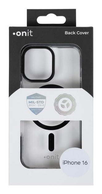 ONIT Mill.Std. Backcover – für Apple iPhone 16, MagSafe, PC+TPE+TPU, Schwarz/Transparent, bis 3 m Sturzsicher
