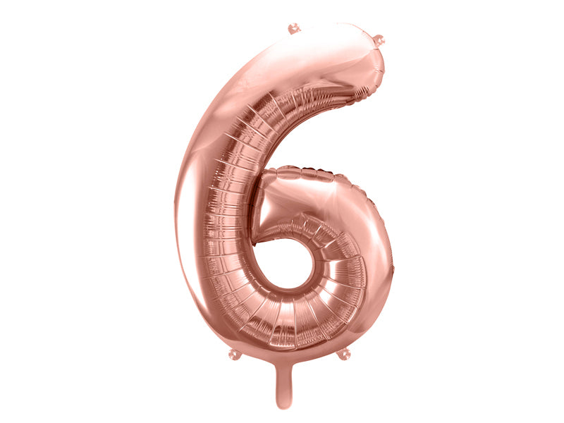 PartyDeco Folienballon Zahl 6 – Roségold – 86 cm – Folie – 1 Stk