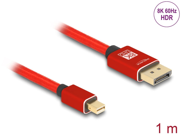 DeLOCK Mini-DisplayPort auf DisplayPort Kabel DP 1.4 8K 60 Hz – 1 m – Rot