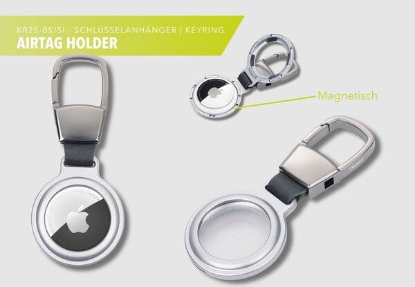 TROIKA AirTag Schlüsselanhänger für AirTag – Aluminium, Silber, 37 × 85 × 9 mm