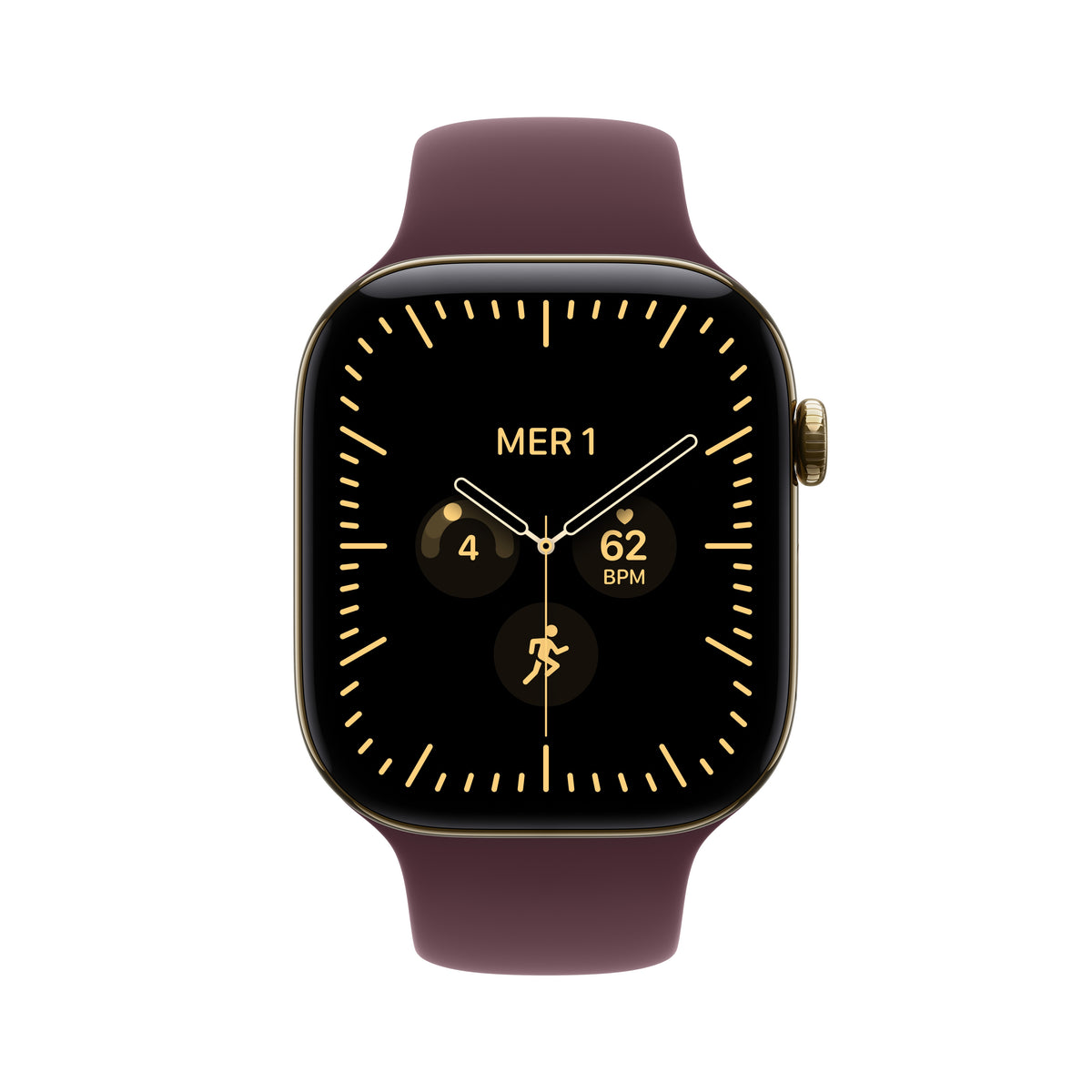 Apple Watch Series 12 46 mm GPS + Cellular – Titan Gold, Sportarmband, Burgund, S/M, 50 m, für iPhone
