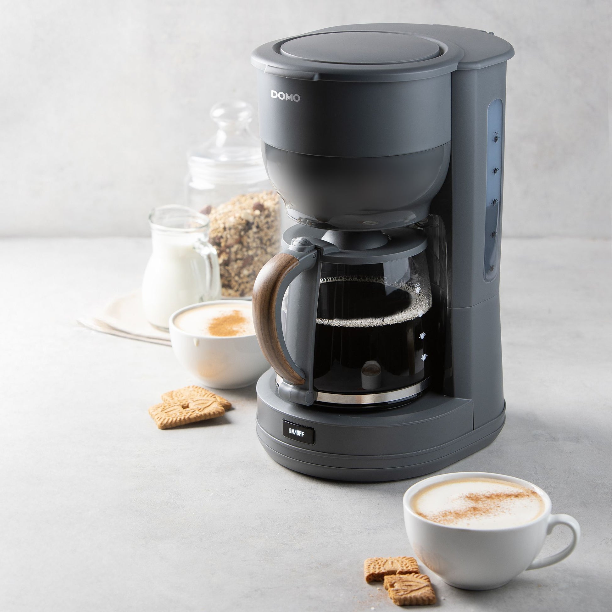 Domo DO754K Filterkaffeemaschine – 10 Tassen, 1,25 l, Melitta Filtertüten 1x4, Grau
