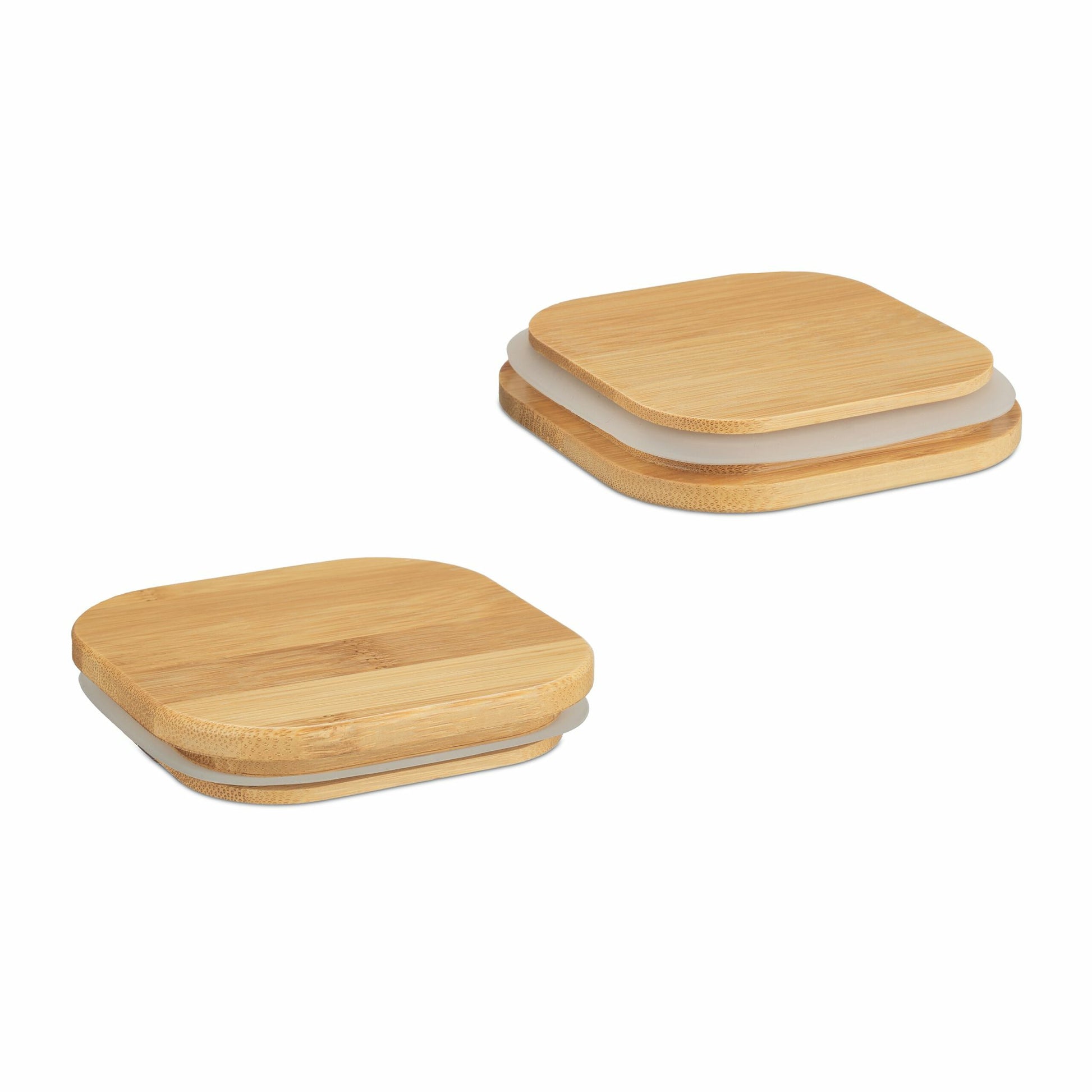 Relaxdays Vorratsdose 3er-Set 900 ml, 10 × 10 × 13,5 cm, Glas/Bambus/Silikon, Transparent/Natur
